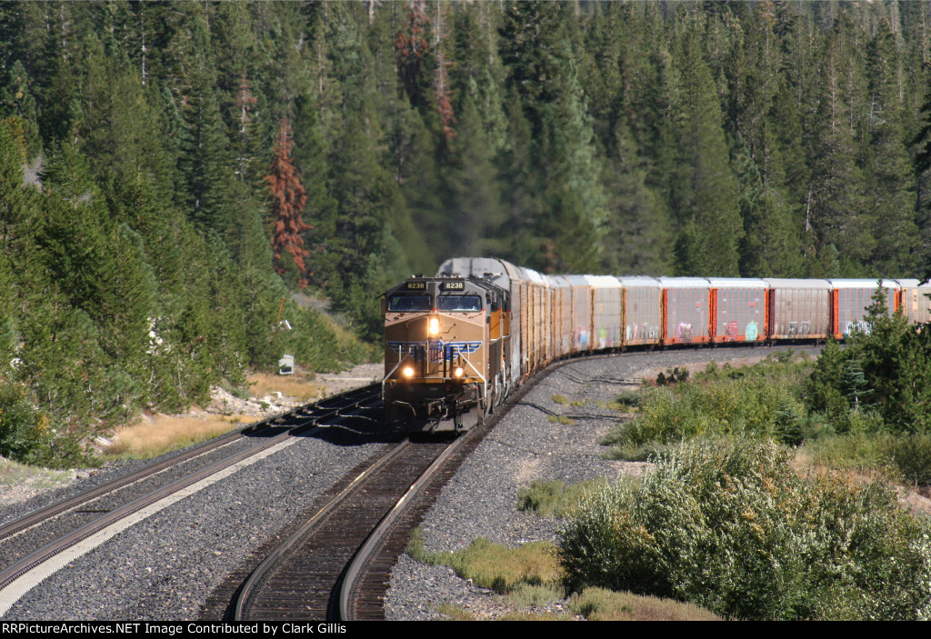 empty auto rack train westbound at Norden